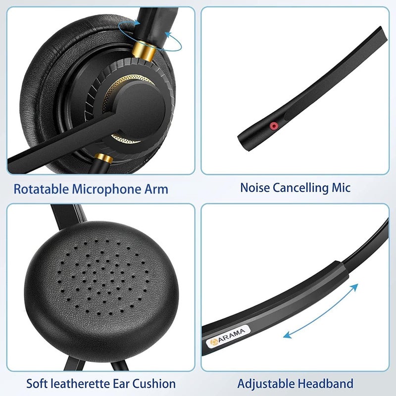 Arama USB Headset with Microphone for PC, Computer Laptop Headphones with Noise Cancelling Mic & Audio Controls for Home Office Business Skype UC Webinar Zoom - Image 4